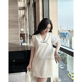 Váy dạ tay lông vũ phối nơ dáng suông đơn giản sang chảnh