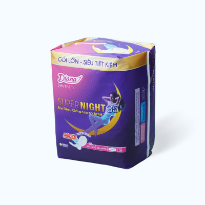 Băng vệ sinh ban đêm siêu thấm có cánh Diana Supernight 35cm (Gói 12 miếng)
