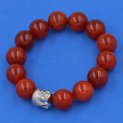 Vòng đeo tay đá Vân Rồng đỏ 14 ly cẩn hạt Phật A Di Đà inox bạc VVRONLT14 - hợp mệnh Hỏa, mệnh Thổ