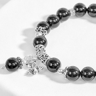 Vòng tay đá obsidian đá thiên nhiên charm hồ ly Ngọc Quý Gemstones