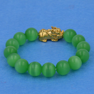 Chuỗi đeo tay đá mắt mèo xanh lá 12 ly - cẩn Tỳ Hưu inox vàng VMEXLTHV12 - hợp mệnh Mộc, mệnh Hỏa