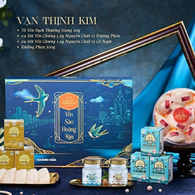 [CHÍNH HÃNG] Yến Sào Hoàng Kim - Hộp Quà Vạn Thịnh Kim (50g Yến Thượng Hạng & 4 Hũ Yến Mix 2 Vị) - Quà Tết Doanh Nghiệp, Đối Tác Cao Cấp