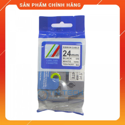 Nhãn In TZ2-FX251 - Đen nền trắng 24mm x 8m - Dùng cho máy in BROTHER - AIMO - PUTY [Hàng nhập khẩu]