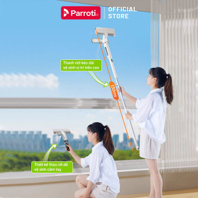 Cây lau kính, gạt chùi kính 4 trong 1, cán nhôm độ dài linh hoạt, thu nước trên kính, có phun sương Parroti Shiny SN04