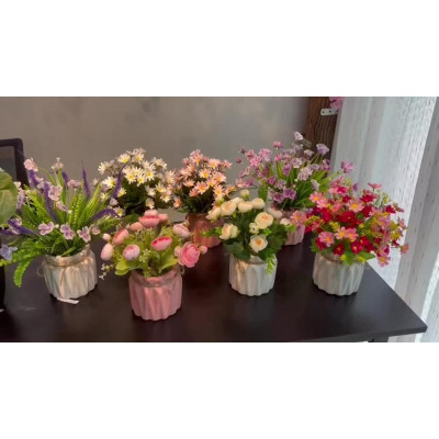 Chậu cây giả để bàn làm việc, bình hoa để bàn trang trí - Cây giả, hoa lụa trang trí nhà cửa