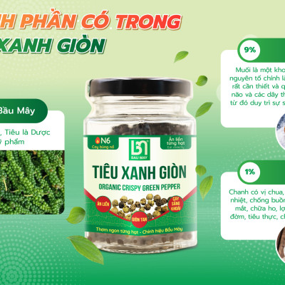 Tiêu xanh giòn Organic Bầu Mây 20g - Cay cấp độ 6 với độ cay bùng nổ, ăn liền giòn tan cay sảng khoái kích thích vị giác, giúp ăn ngon miệng hơn, cải thiện chức năng của hệ tiêu hoá