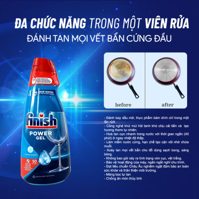 Gel rửa chén bát Finish All In One Max 650ml Shine & Protect 