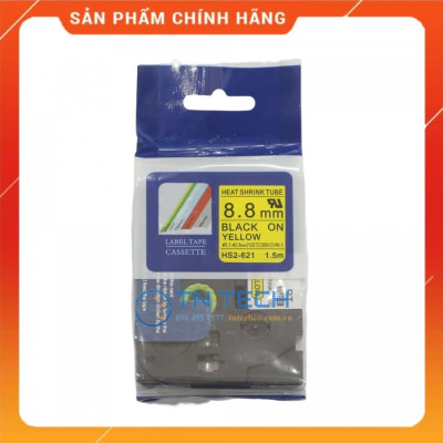 Ống co nhiệt HS2-621 - Đen nền vàng 8.8mm x 1.5m - Dùng cho máy in ống BROTHER - AIMO [Hàng nhập khẩu]