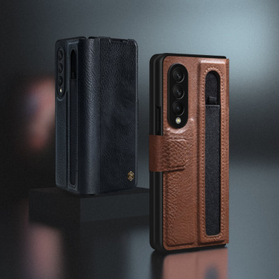 Case bao da leather chống sốc cho Samsung Galaxy Z Fold 3 trang bị ngăn đựng S-Pen hiệu Nillkin Aoge Leather Cover Case (bảo vệ máy cực tốt, chất liệu da thật cao cấp, thiết kế thời trang cá tính) - hàng nhập khẩu
