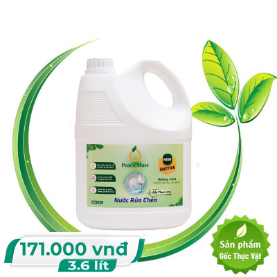 Nước Rửa Chén Gốc Thực Vật Peace Mass Công Nghệ Enzyme Rửa Sạch & Không Lưu Mùi - Can 3.6l (Thuộc nhóm Sản phẩm Lành tính  Sinh học)