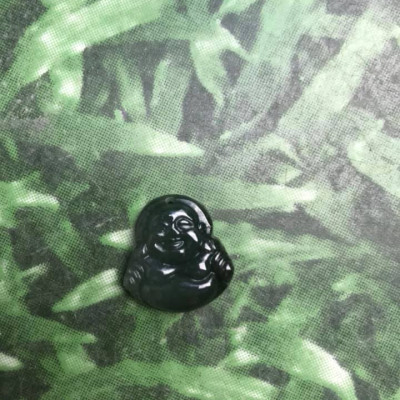 MẶT DÂY CHUYỀN HÌNH PHẬT DI LẶC CHO BÉ  ĐÁ CẨM THẠCH TỰ NHIÊN XANH ĐẬM 20mm đk 18mm sâu 5mm 