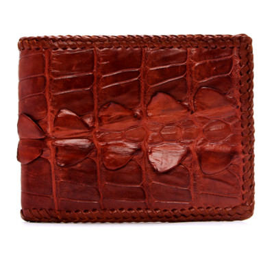 HJ2223 - Bóp nam Huy Hoàng da cá sấu đan viền màu nâu đất