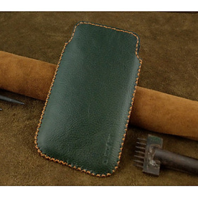 Bao Da Túi Rút dành cho Samsung Galaxy s8 plus / s9 plus Da Bò Hạt Màu Xanh Rêu