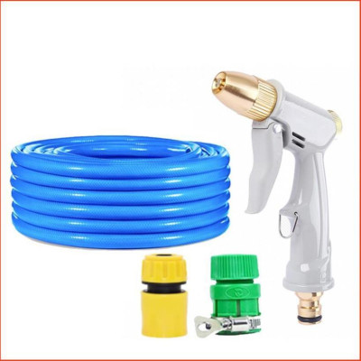 Bộ dây vòi xịt nước rửa xe, tưới cây tăng áp 3 lần, loại 7-10m (cút nhựa nối nhựa xanh) 206846