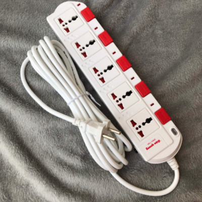    Ổ cắm Điện Quang ĐQ ESK 5W.SM750SL (5 lỗ 3 chấu dây 5 mét màu Trắng Đỏ)