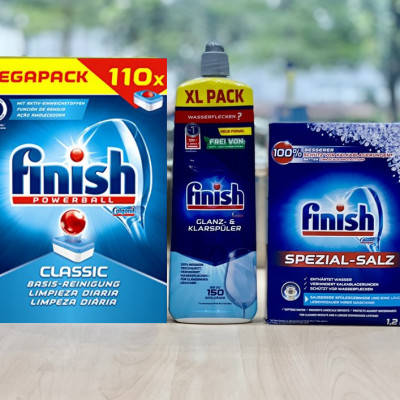 Combo 110 Viên rửa bát Finish+750ml Nước làm bóng+muối finish 1,2kg NK CHÂU ÂU ( DÙNG CHP MÁY RỬA CHÉN BÁT )