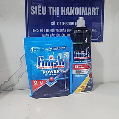 Combo 1 Cho Người Mới Bắt Đầu: Túi 24 Viên Nước Rửa Bát All In One Max + 800ml Nước Làm Bóng Rinse & Shine Aid