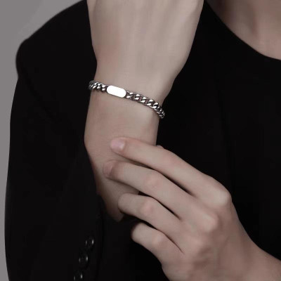 【Khắc tên ghi chú】Dây chuyền nam nữ mặt trơn, Vòng tay nam nữ mặt trơn titan phong cách