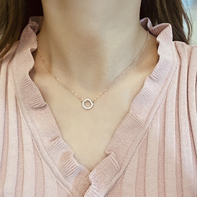 Dây chuyền mặt hình tròn đính đá phong cách Hàn Quốc dễ thương dành cho bạn nữ