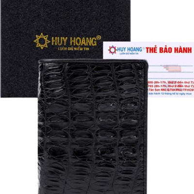 Ví Nam Da Cá Sấu Gai Đuôi Kiểu Đứng Huy Hoàng HT2258 (12.5 x 10 cm) - Đen