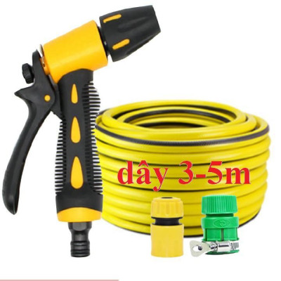 Bộ dây vòi xịt nước rửa xe, tưới cây . tăng áp 3 lần, loại 3m, 5m 206319Hcút sập, nối PE, d.vàng TL