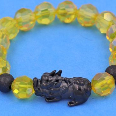 Vòng tay Pha Lê Vàng cắt giác 10 ly Charm Tỳ Hưu inox 2 Bi VFLGVTHEHB10 - Vòng tay tỳ hưu phong thủy