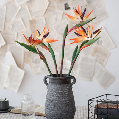 Hoa thiên điểu giả như thật cắm bình 80cm ship HOẢ TỐC HCM chuối mỏ két cao su vàng cam trang trí nhà