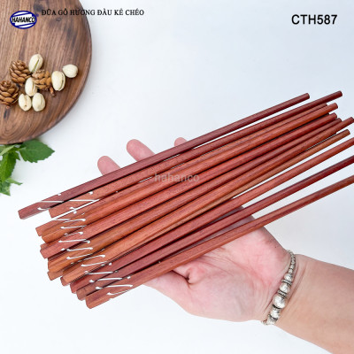 Đũa Gỗ Hương Tự Nhiên Vuông (Sét 10 Đôi) Khảm Trai Chống Mốc Chống Trơn Trượt - CTH587