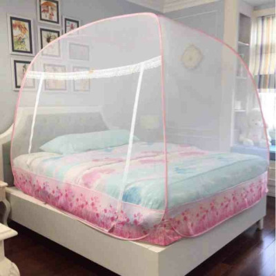 Màn Chụp , Mùng Chụp Cao Cấp Mộc Miên Đỉnh Rộng - Kích Thước 1,4mx2m Trắng Viền Hồng ( Hà Nội )