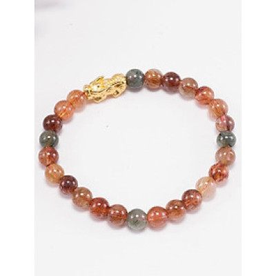 Vòng tay thạch anh tóc đa sắc phối tỳ hưu bạc mạ vàng (7mm) Ngọc Quý Gemstones