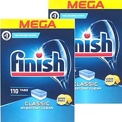 Combo 2 hộp 110 viên rửa bát Finish nhập khẩu Châu Âu Classic Dishwasher Tablets Lemon - hương chanh (2x110viên)