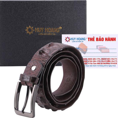 Thắt Lưng Nam Da Cá Sấu Nguyên Con Đầu Kim Bát Gài Huy Hoàng HT4763 - Nâu Đất