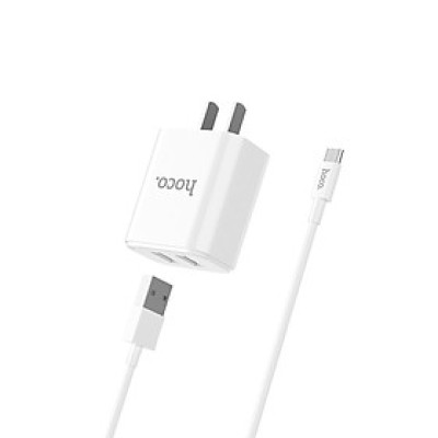 Bộ sạc 2 cổng USB Hoco C62 Micro + Tặng Đầu Bảo Vệ Đầu Cáp - Chính Hãng 