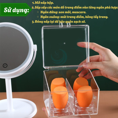 Hộp Đựng Mỹ Phẩm Đa Năng Trong Suốt- Hộp Nhựa Trong Đựng Son, Mút Trang Điểm, Bông Tẩy Trang- Hộp Đựng Mỹ Phẩm Có Nắp Sang Trọng- Hộp Trang Điểm Mini Gọn Gàng- Hộp Đựng Đồ Makeup Chia Ngăn Tiện Lợi