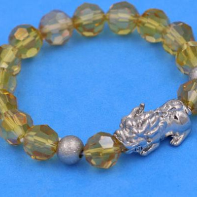 Vòng tay Pha Lê Vàng Đậm cắt giác 10 ly Mix Tỳ Hưu inox 2 Bi VFLGVDTHTRHB10 - Vòng tay thời trang phong thủy