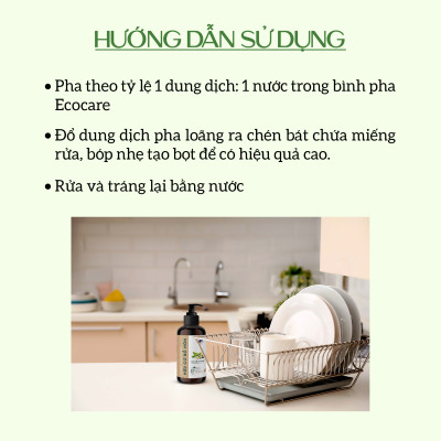 Nước rửa chén hữu cơ Bồ hòn Ecocare tinh dầu Vỏ Cam 2000ml
