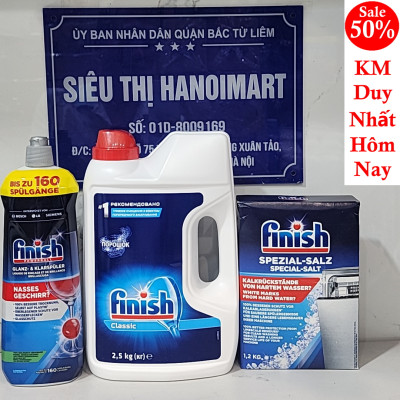 Combo Bột rửa bát Finish 2,5kg + Muối Finish 1,2kg + Nước làm bóng Finish 400ml +Tặng viên Finish