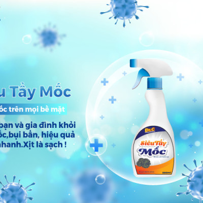 Siêu tẩy mốc chính hãng Dr.C tẩy mốc trên mọi bề mặt áo quần, sàn nhà, tường nhà, không bào mòn bề mặt, xịt là sạch