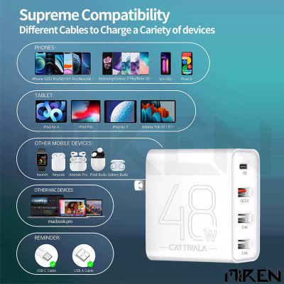 Cốc – Adapter Sạc Nhanh 4 Cổng Cattivala 48W – Đa Năng – Tương Thích Đa Thiết Bị. Hàng Chính Hãng 