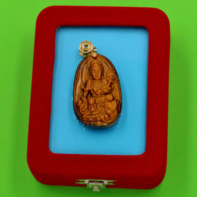 Mặt Phật - Bồ tát Phổ hiền - đá mắt hổ 3.8cm - kèm hộp nhung - tuổi Thìn và tuổi Tỵ
