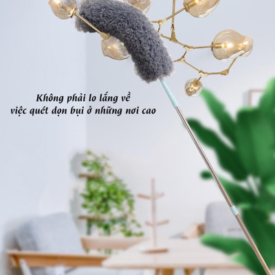 Chổi quét bụi trần nhà kéo dài 2M8 , lông chổi mềm mịn giúp hút ,cuốn giữ bụi bẩn, đầu chổi có thể gập 90 độ hoặc vặn xoắn ,cán chổi bằng inox có thể kéo rút giúp việc lau gần , lau xa như  thật đơn giản và tiện lợi , làm sạch mọi vết bẩn cứng đầu  