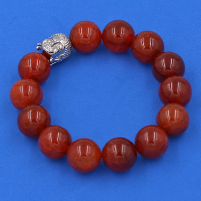 Vòng đeo tay đá Vân Rồng đỏ 14 ly cẩn hạt Phật A Di Đà inox bạc VVRONLT14 - hợp mệnh Hỏa, mệnh Thổ