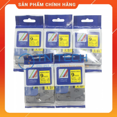Nhãn In HZE-FX621 - Đen nền vàng 9mm x 8m - Dùng cho máy in BROTHER - AIMO - PUTY [Hàng nhập khẩu]