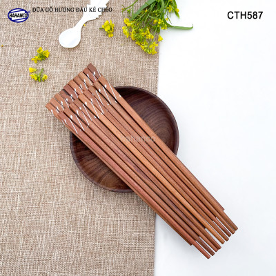 Đũa Gỗ Hương Tự Nhiên Vuông (Sét 10 Đôi) Khảm Trai Chống Mốc Chống Trơn Trượt - CTH587