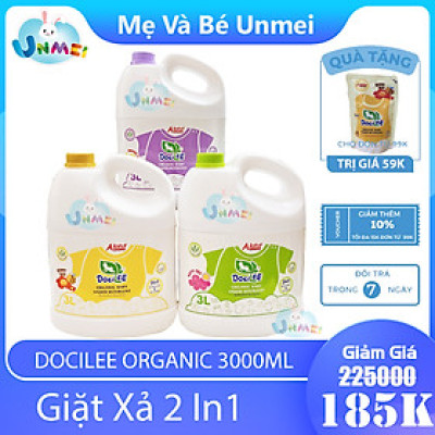 Nước giặt xả quần áo 3 Lít em bé Docilee Organic Thái Lan, An Toàn Dịu Nhẹ Cho Làn Da Trẻ Nhỏ - Mevabeunmei