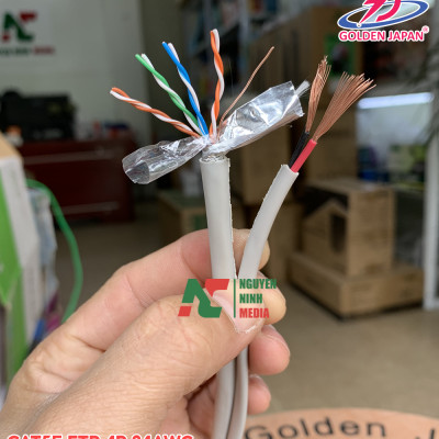 Dây Mạng Liền Nguồn Golden Japan Cat5e FTP CCA 4P 24AWG Bọc Bạc Chống Nhiễu + Kèm 2 Sợi Dây Điện 2C - Hàng Chính Hãng