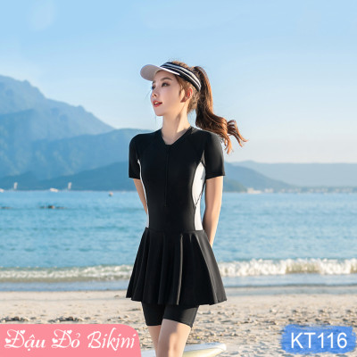 Bộ bơi liền thân nữ quần đùi lửng dài trên gối kín đáo, có cỡ BIG SIZE cho bạn béo mập đến 90kg, áo tắm cỡ đại cho nữ, học sinh, bé gái lớn | KT116