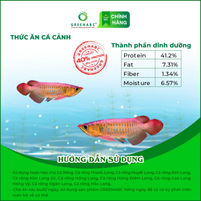 Thức ăn Cá Rồng GREENABC - Arowana Fish – Hàm lượng protein 40% giúp tăng trưởng nhanh, tăng đề kháng, vảy rực rỡ - Hộp 350g