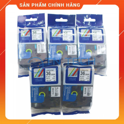 Nhãn In HZE-261 - Đen nền trắng 36mm x 8m - Dùng cho máy in BROTHER - AIMO - PUTY [Hàng nhập khẩu]