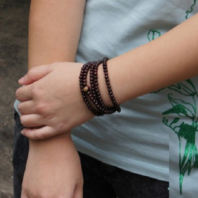 Combo chuỗi đeo tay tràng hạt Phật Giáo, 108 hạt, Gỗ Tự nhiên, Khắc kinh Phật, kèm túi Nhung.